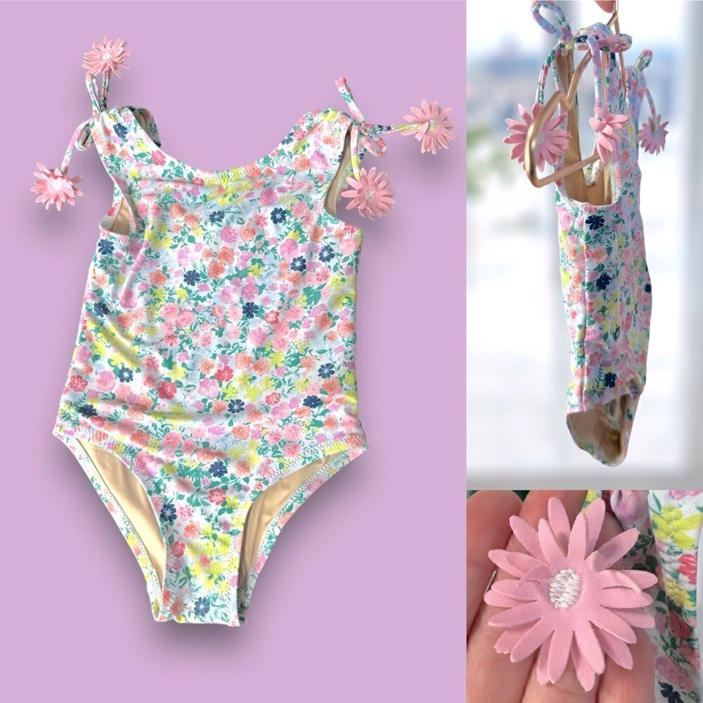 SHADE CRITTERS Toddler Baby Girls' Pom Pom 1 Piece Summer Floral Size 18-24 M